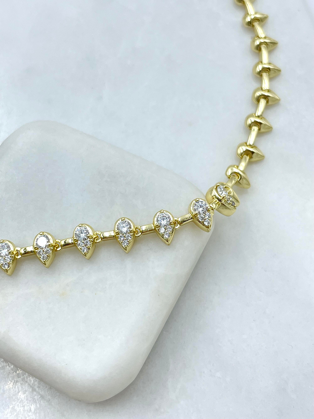 Altın Kaplama Kristal Taşlı Tasarım Diş Kolye Gold