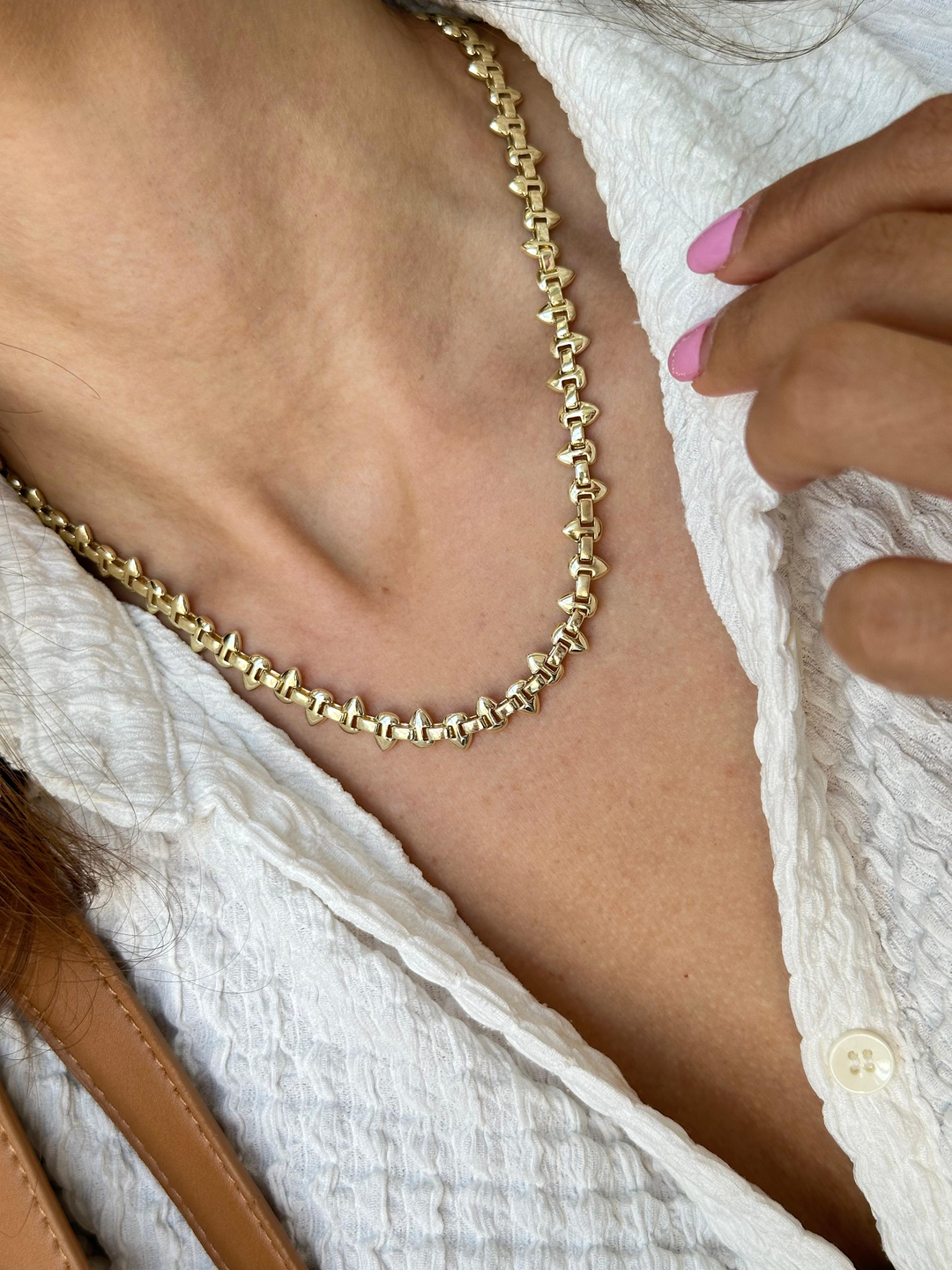 Altın Kaplama Zikzak Dişli Kolye Gold