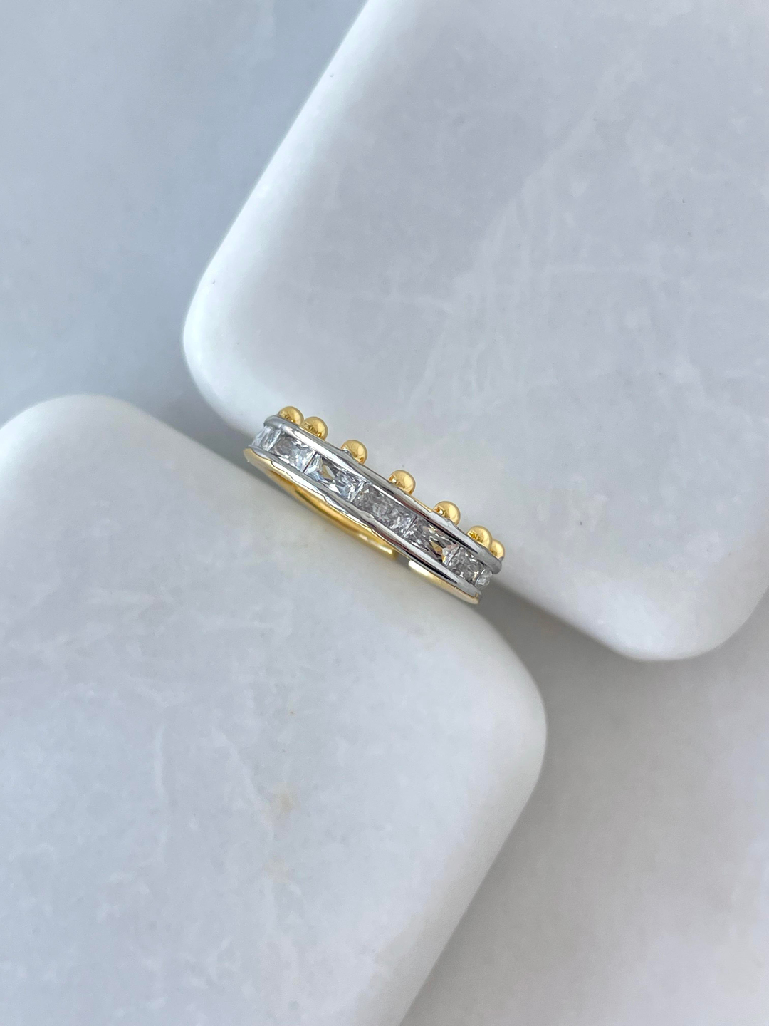 Altın Kaplama Kristal Taşlı Çift Renk Yıldız Yüzük Gold