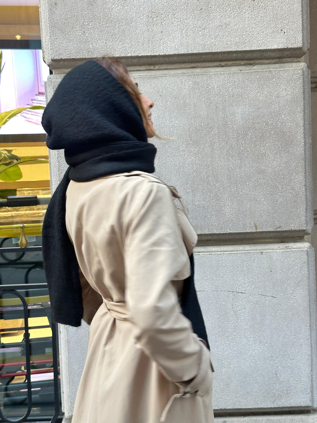 Kapüşonlu Tek Parça Atkı Siyah