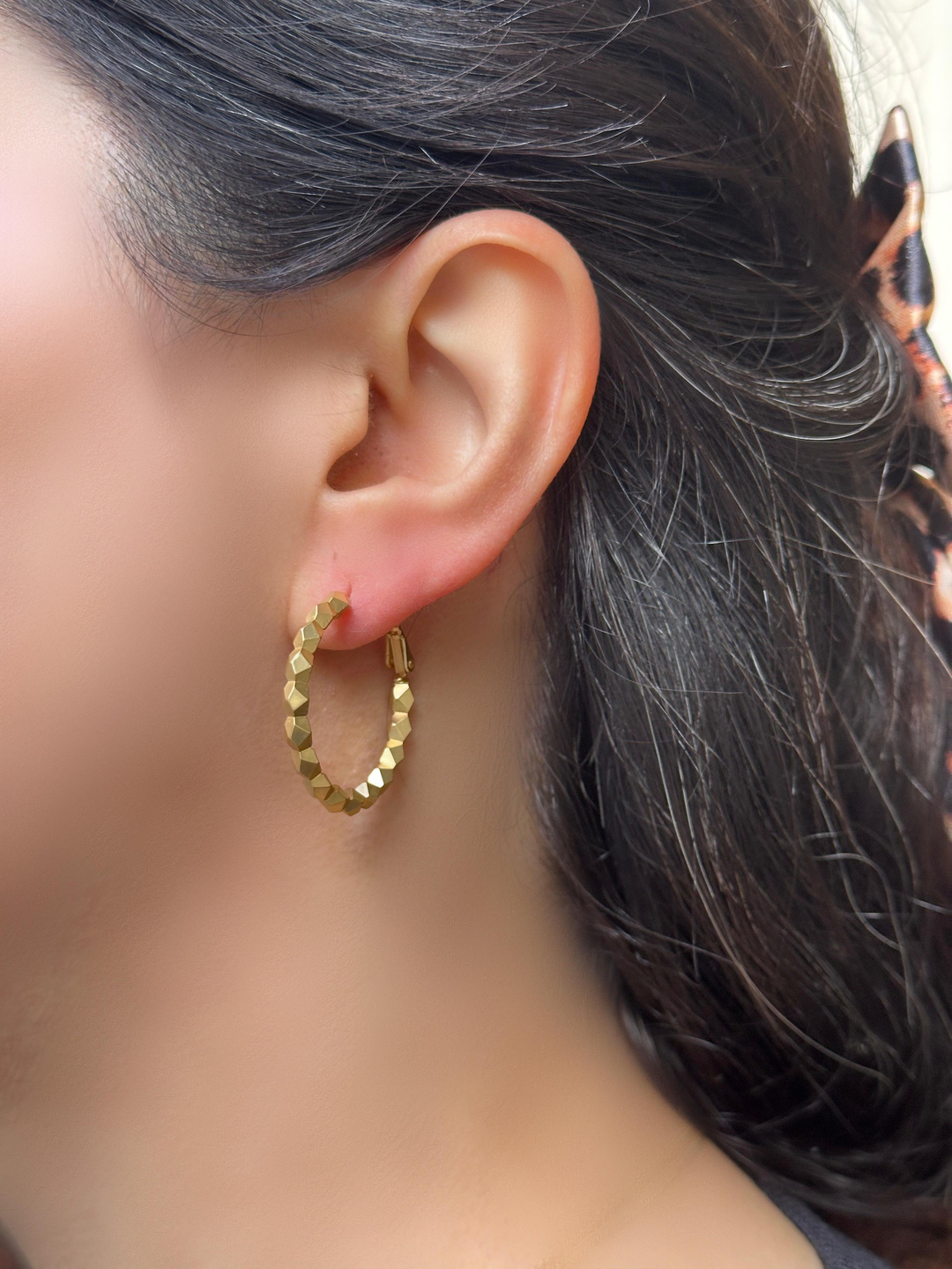 Altın Kaplama Petek Model Mat Halka Küpe Gold