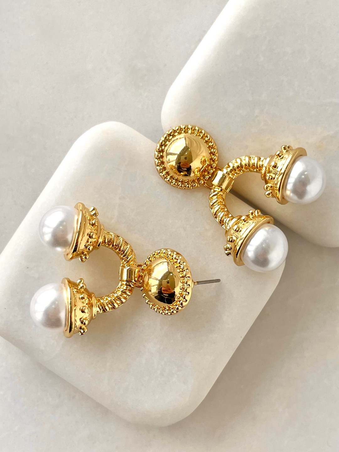 İkili İnci Sallantılı Burgu Küpe