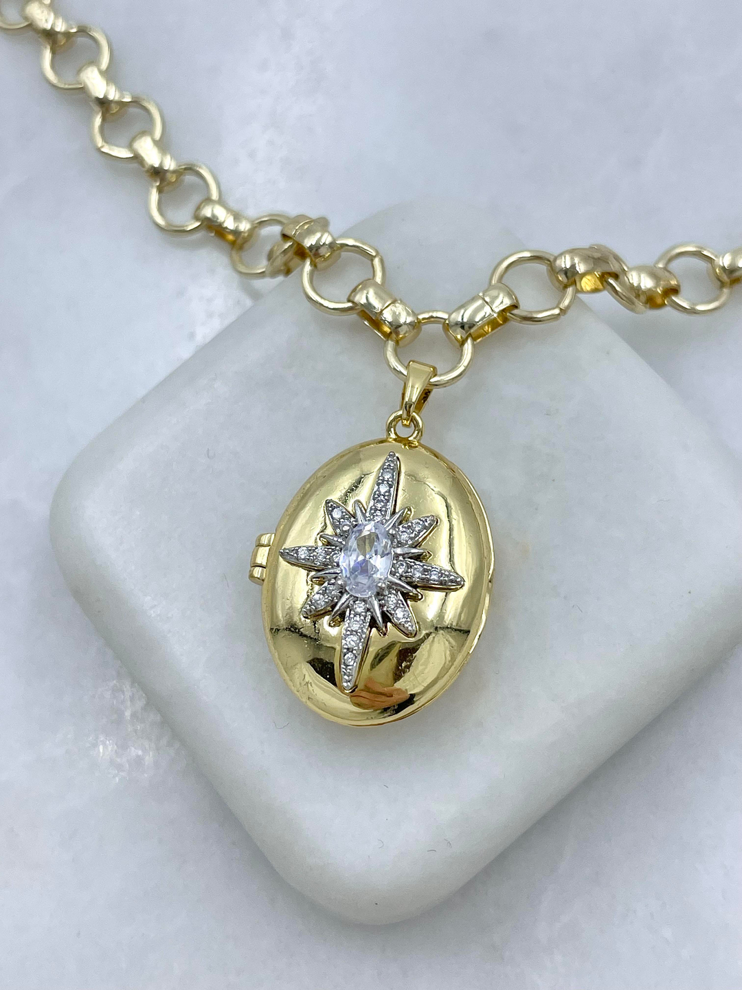 Altın Kaplama Kuzey Yıldızı Kapaklı Zincir Kolye Gold