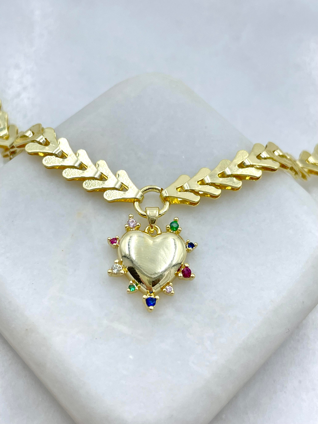 Altın Kaplama Renkli Kalp Balık Sırtı Kolye Gold