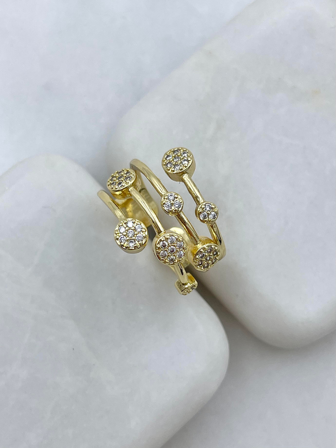 Altın Kaplama Gömme Taşlı Puantiyeli Yüzük Gold