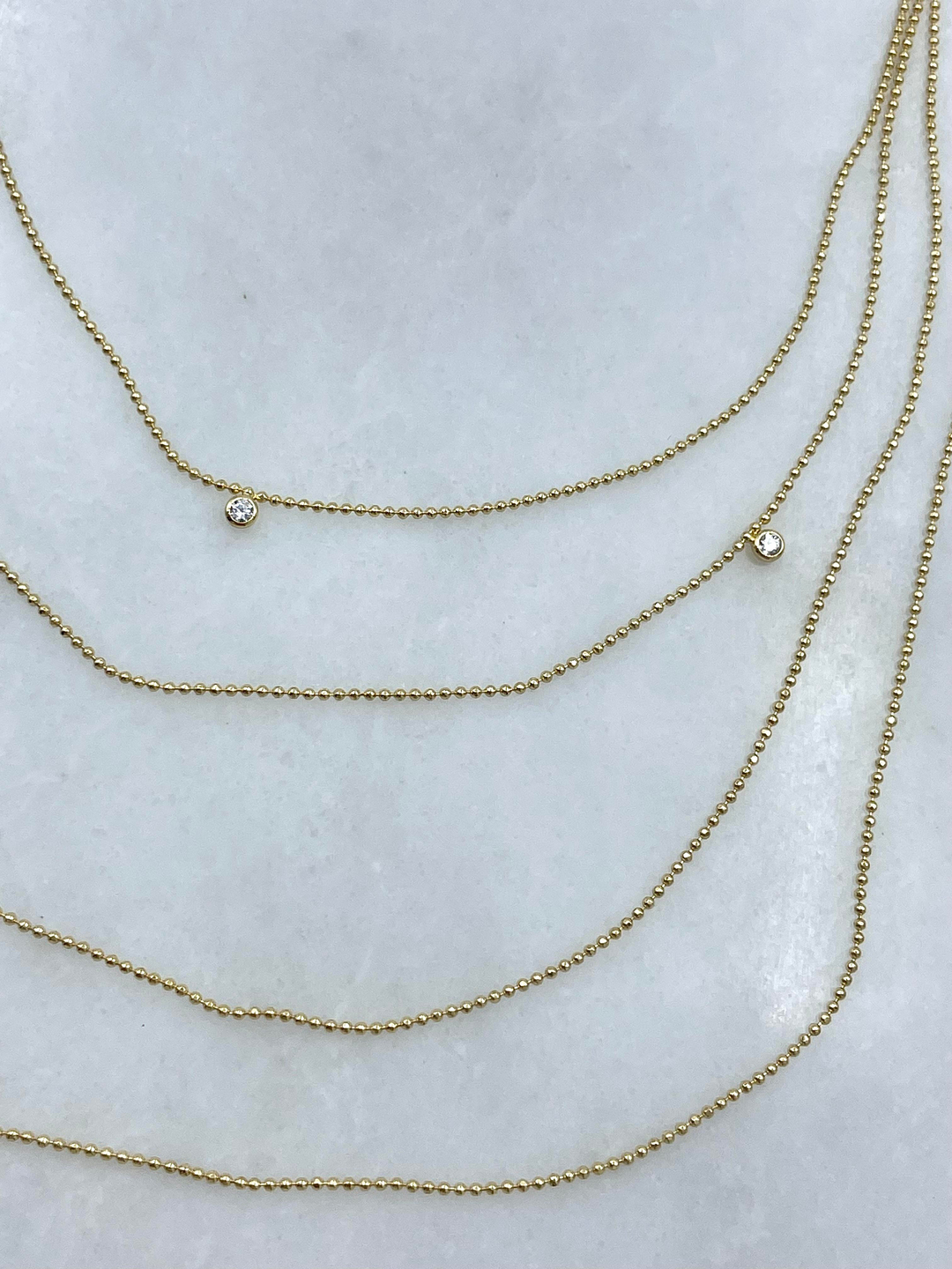 Altın Kaplama Minimal Kristal Taşlı Dörtlü Zincir Kolye Gold