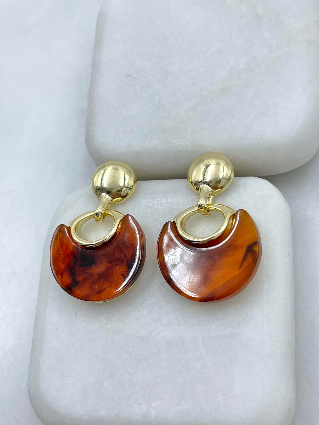 Altın Kaplama Kehribar Sallantılı Gold Küpe Gold