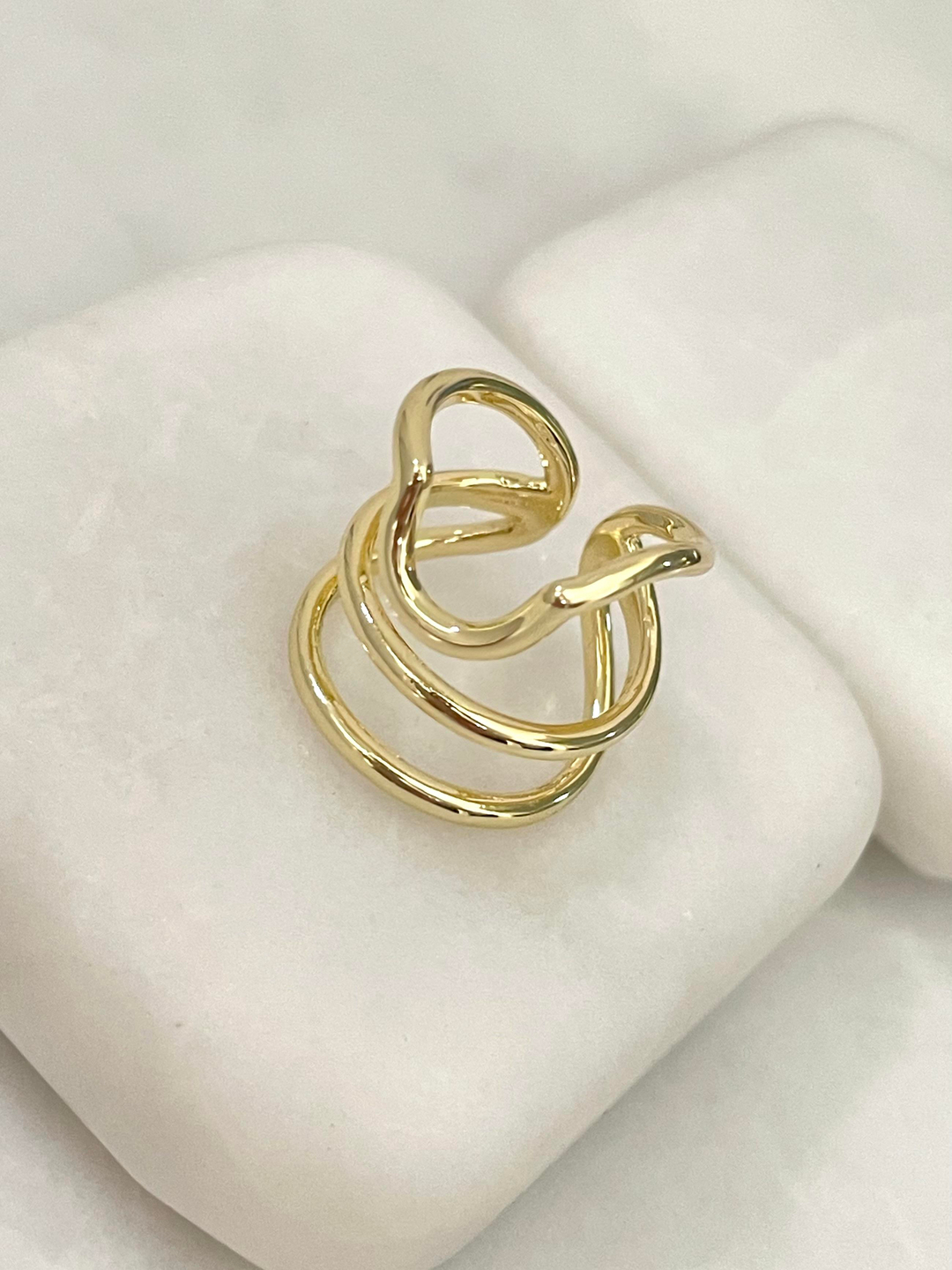 Altın Kaplama Üç Sıra Tırnak Yüzüğü Gold