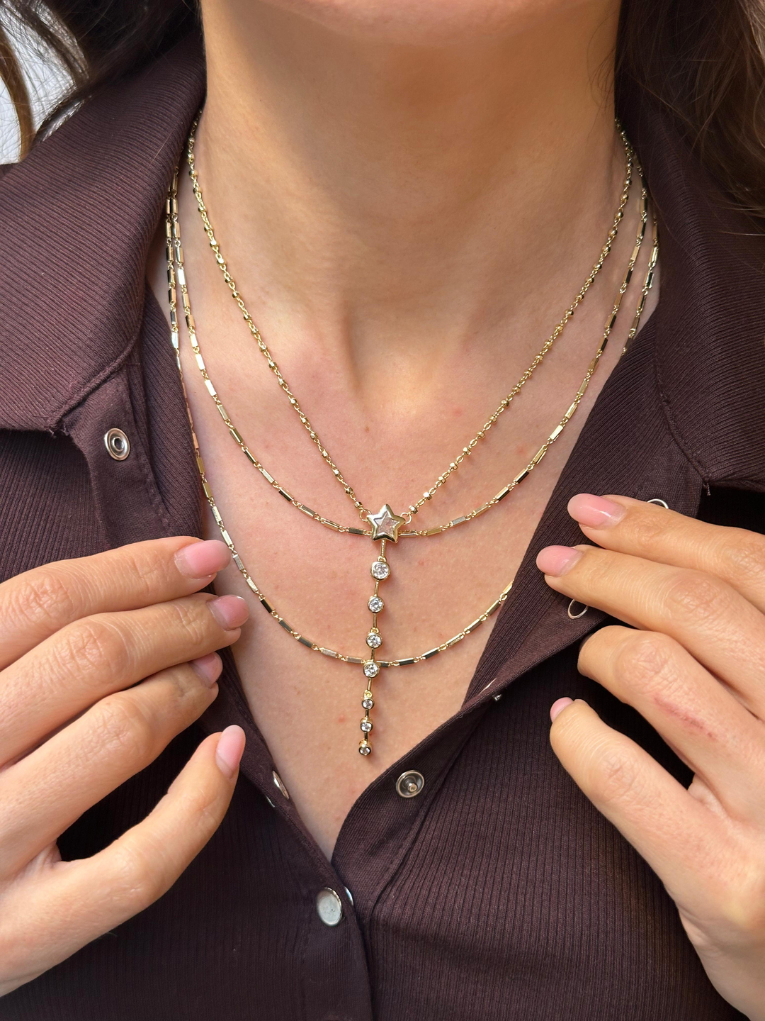 Altın Kaplama Kristal Taşlı Yıldız Model Y Kolye Gold