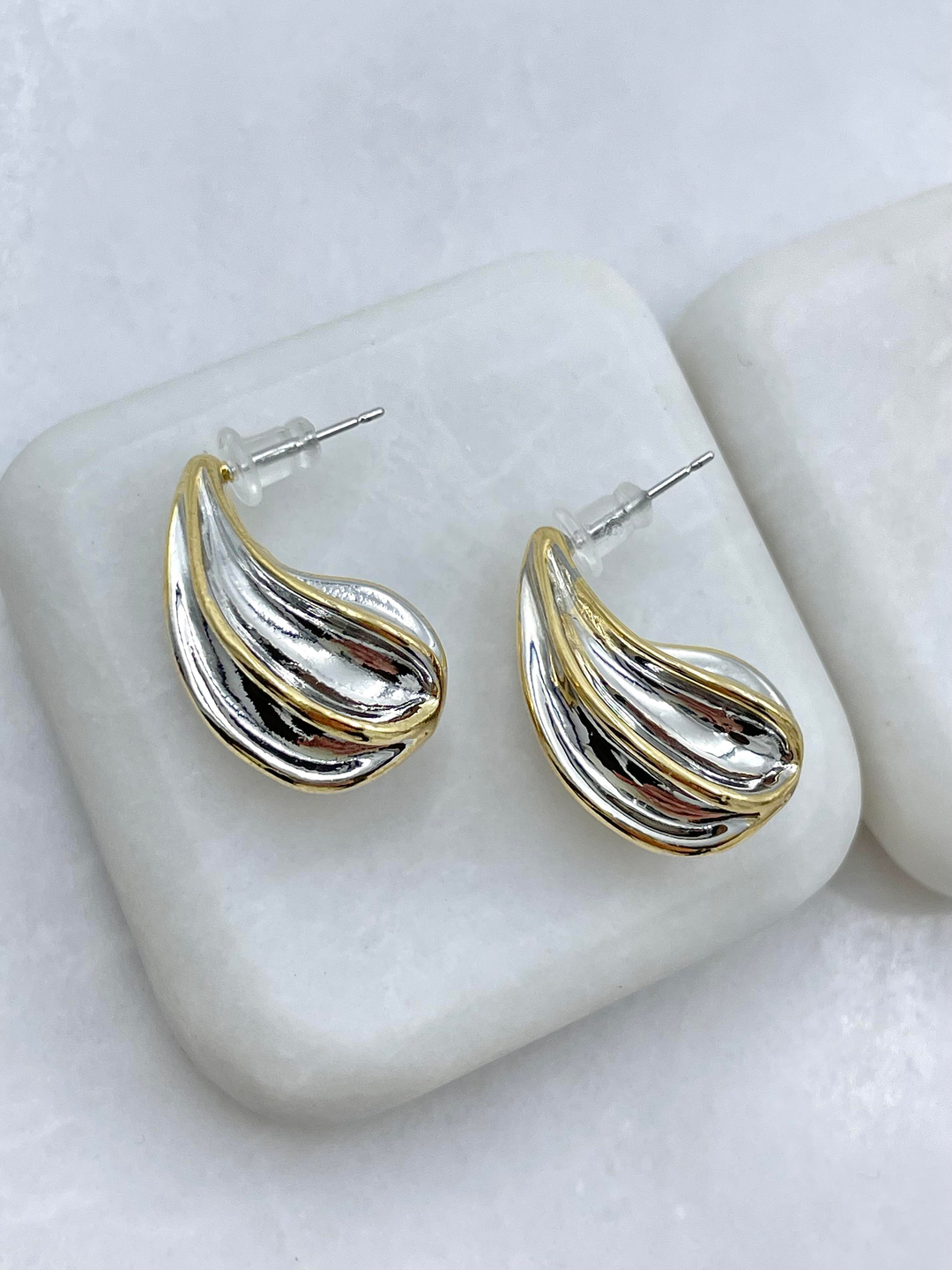 Altın Kaplama Çift Renk Damla Küpe Gold