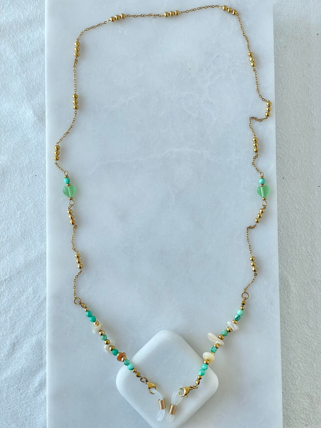 Çelik Doğal Taş Görünümlü Gözlük Zinciri Gold