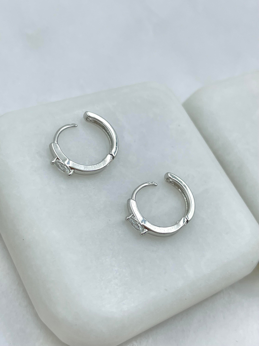 Özel Seri Kristal Taş Halka Küpe Gümüş