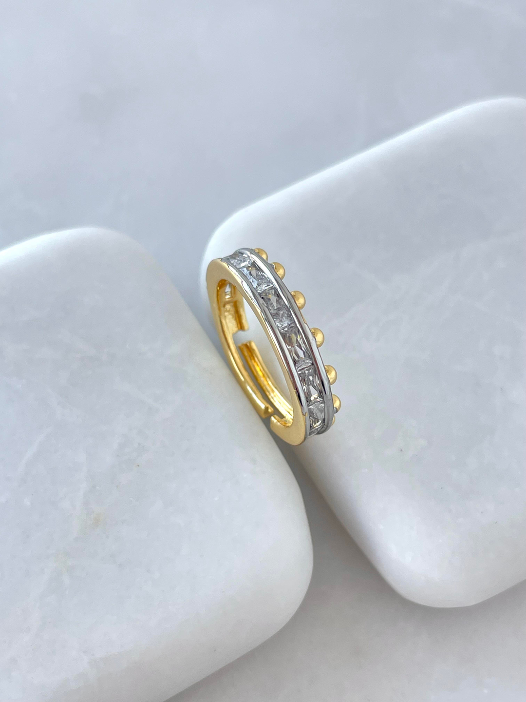 Altın Kaplama Kristal Taşlı Çift Renk Yıldız Yüzük Gold