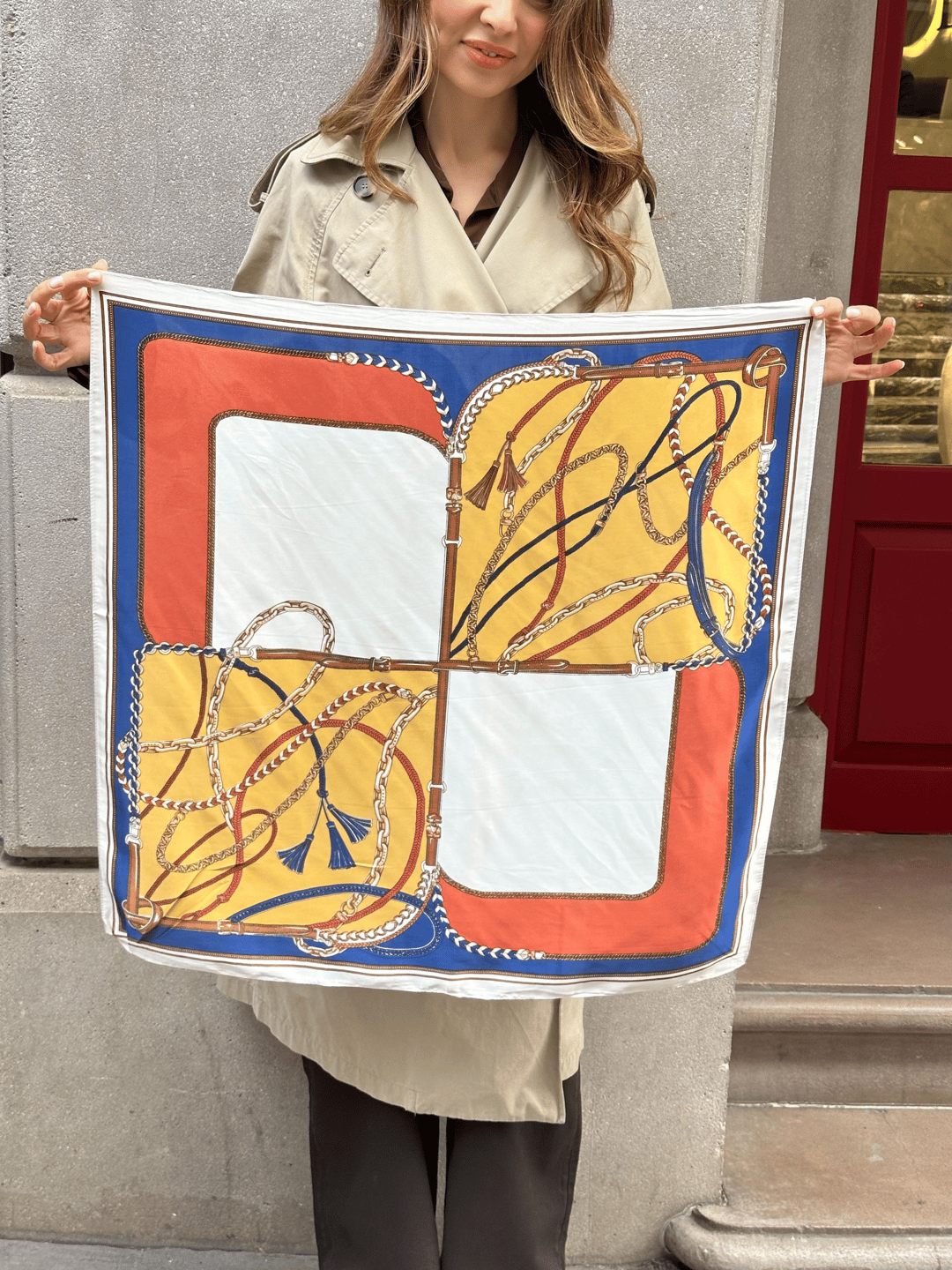 Zincir ve Püskül Desenli Fular 70 x 70 cm Renkli