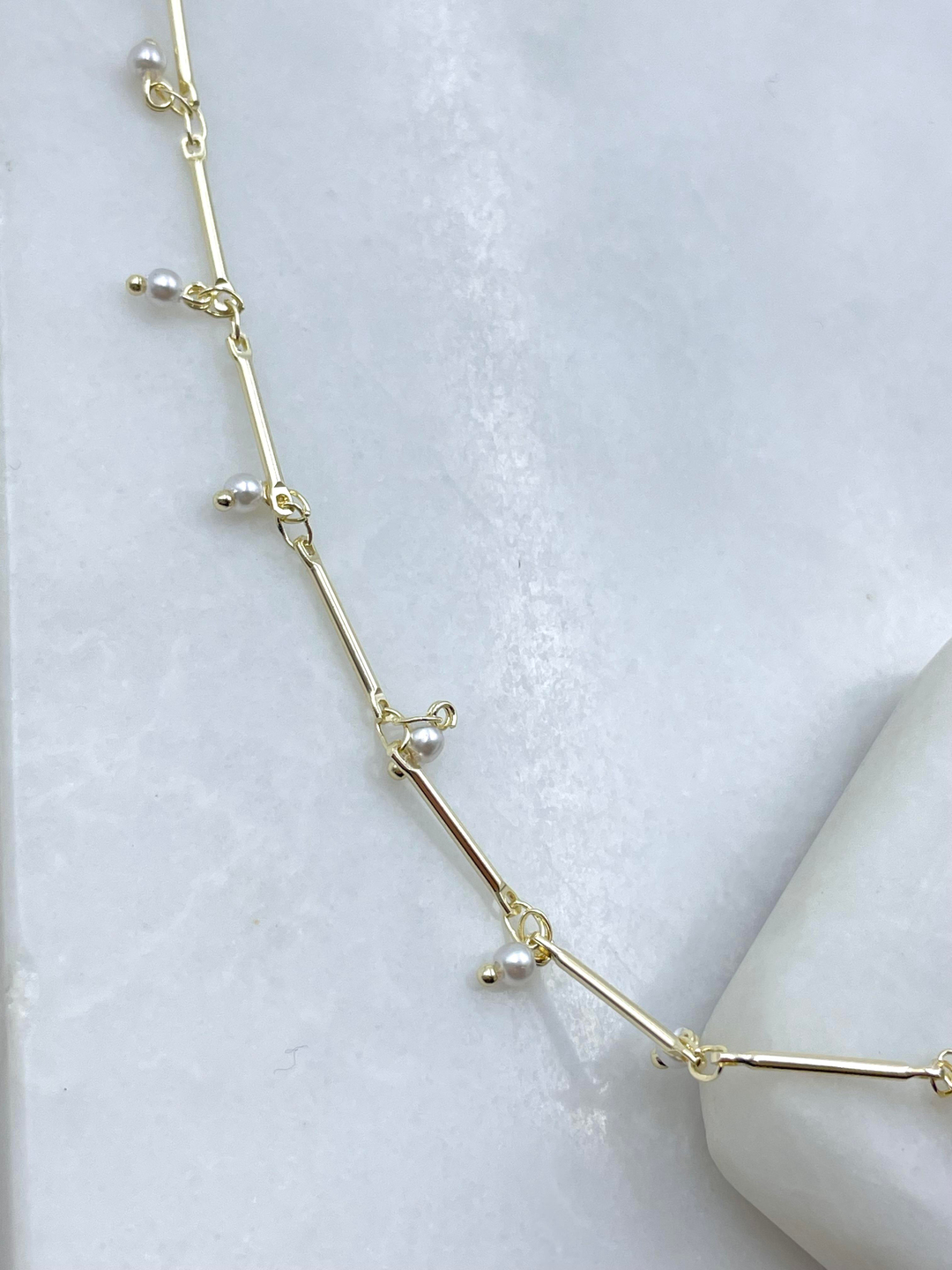 Altın Kaplama İnci Sallantılı Boru Boncuk Kolye 60 cm Gold