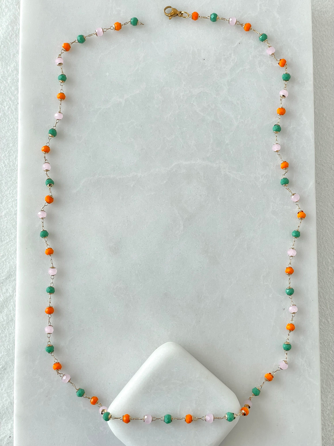 Çelik Renkli Kristal Boncuk Kolye Gold