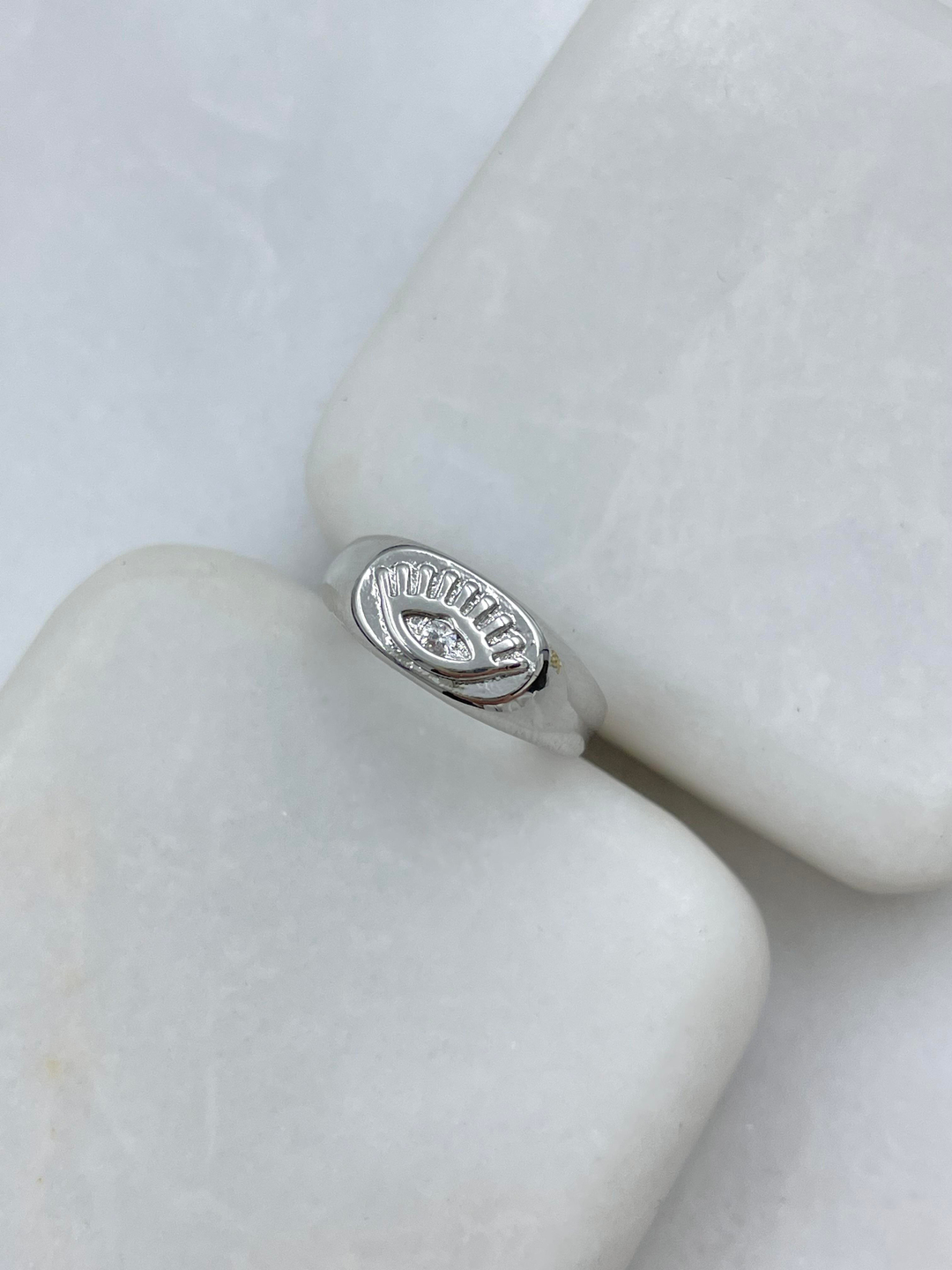 Altın Kaplama Göz Model Serçe Parmak Yüzüğü Gümüş