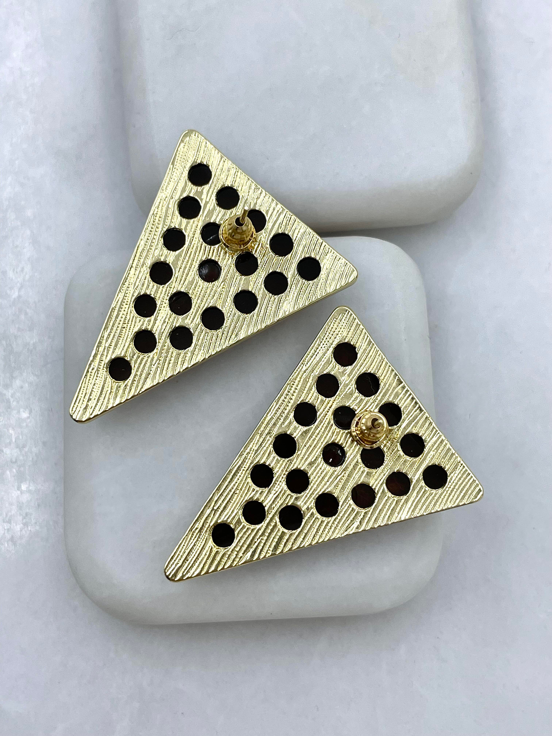 Altın Kaplama Üçgen Vintage Küpe Kehribar