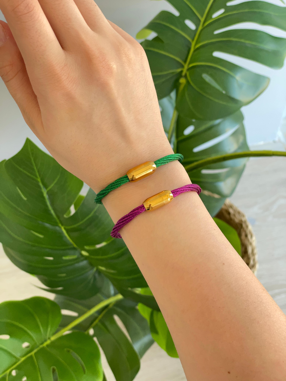 Çelik Simli Mıknatıslı İp Bileklik Yeşil