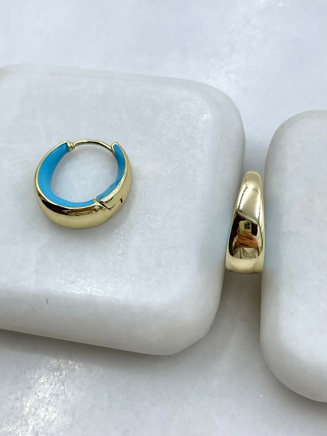 Özel Seri Turkuaz Mineli Bombeli Halka Küpe Gold