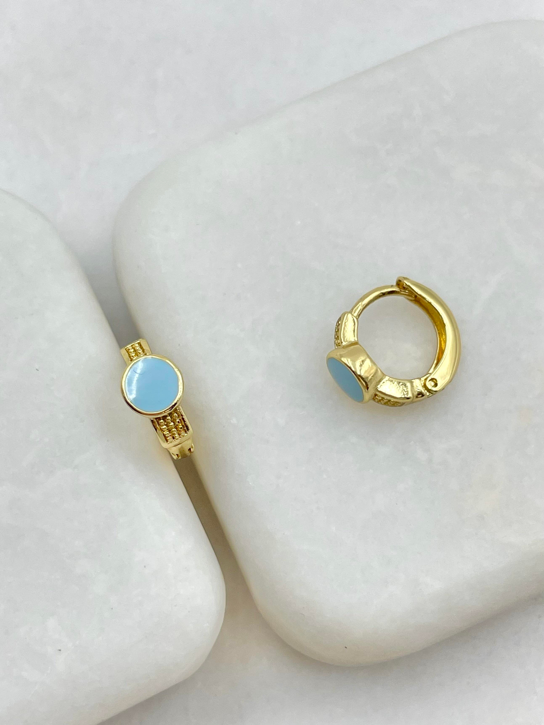 Özel Seri Mavi Mineli Daire Halka Küpe Gold