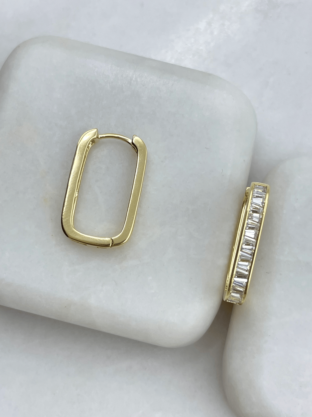 Özel Seri Swarovski Taşlı Dikdörtgen Küpe Gold