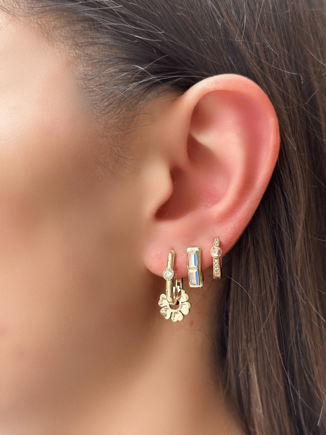 Özel Seri İkili Kare Swarovski Taşlı Küpe Gold