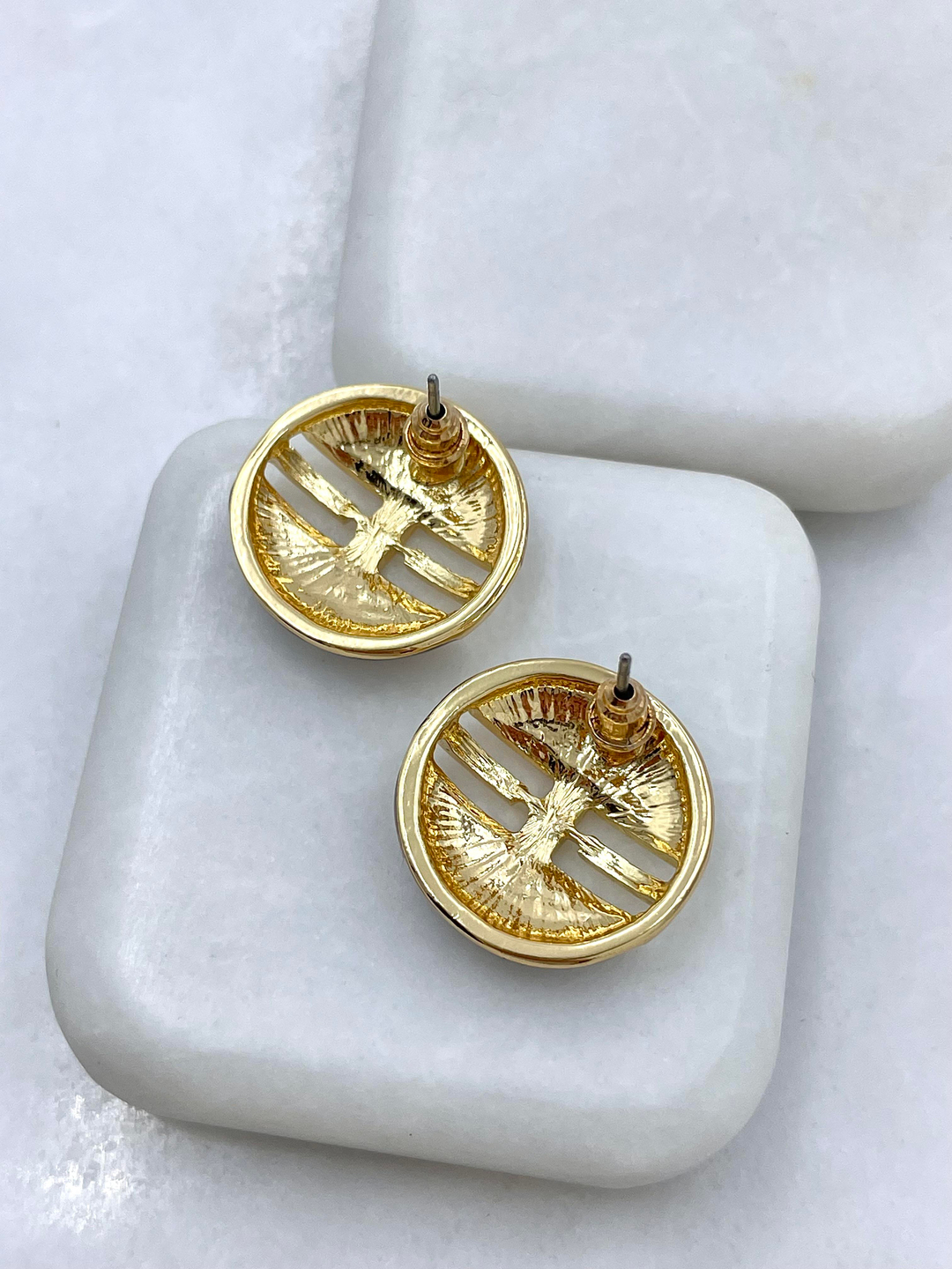 Altın Kaplama Düğme Model Epoksi Vintage Küpe Gold