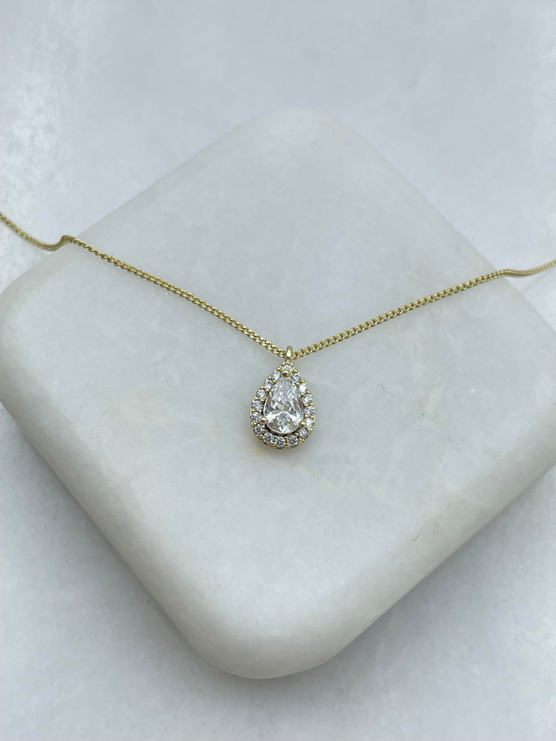 Özel Seri Minimal Damla Kristal Kolye 45 cm Gold