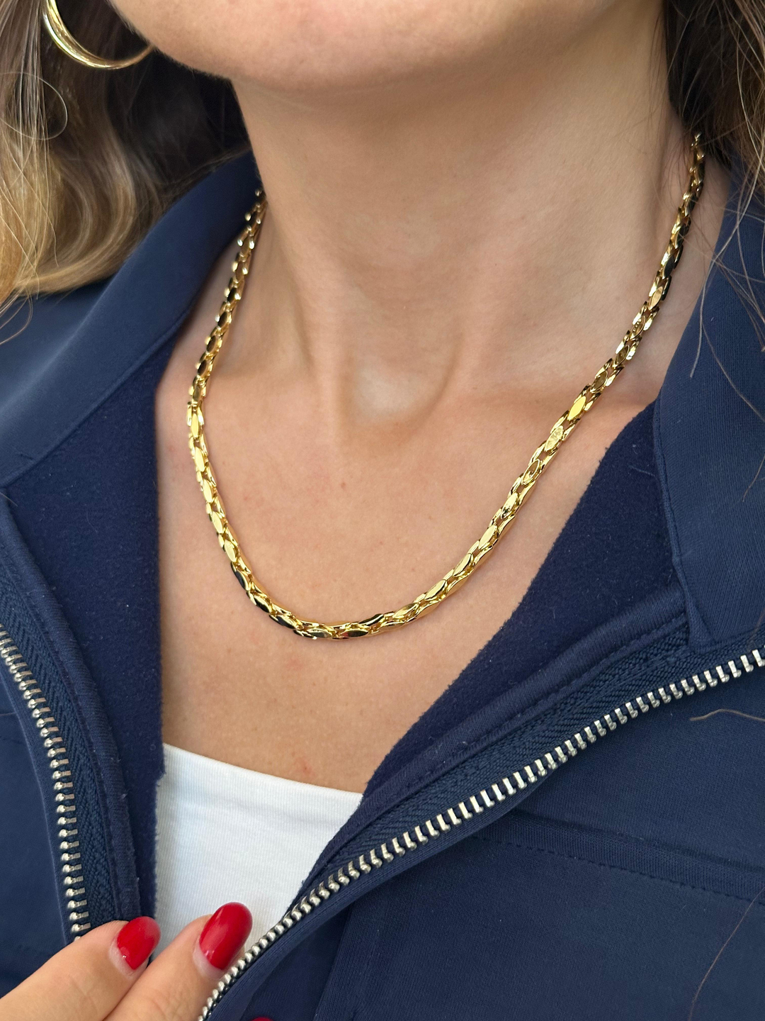 Altın Kaplama Yansımalı Yılan Zincir Kolye 45 cm Gold