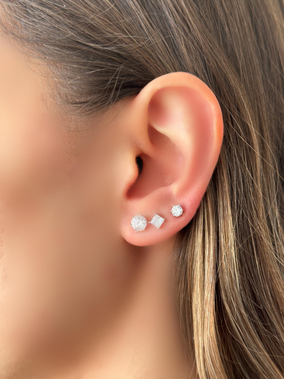 Özel Seri Minimal Kare Kristal Küpe 0,5 mm Gümüş