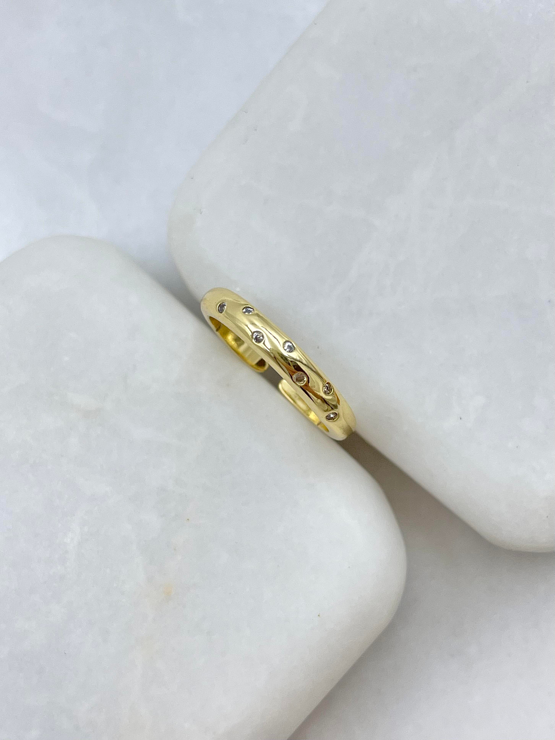 Altın Kaplama Minimal Kristal Taşlı Serçe Parmak Yüzüğü Gold