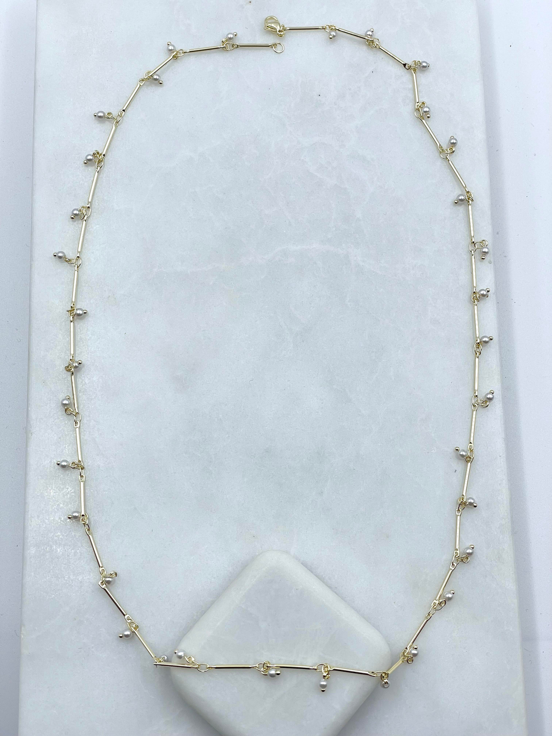 Altın Kaplama İnci Sallantılı Boru Boncuk Kolye 60 cm Gold