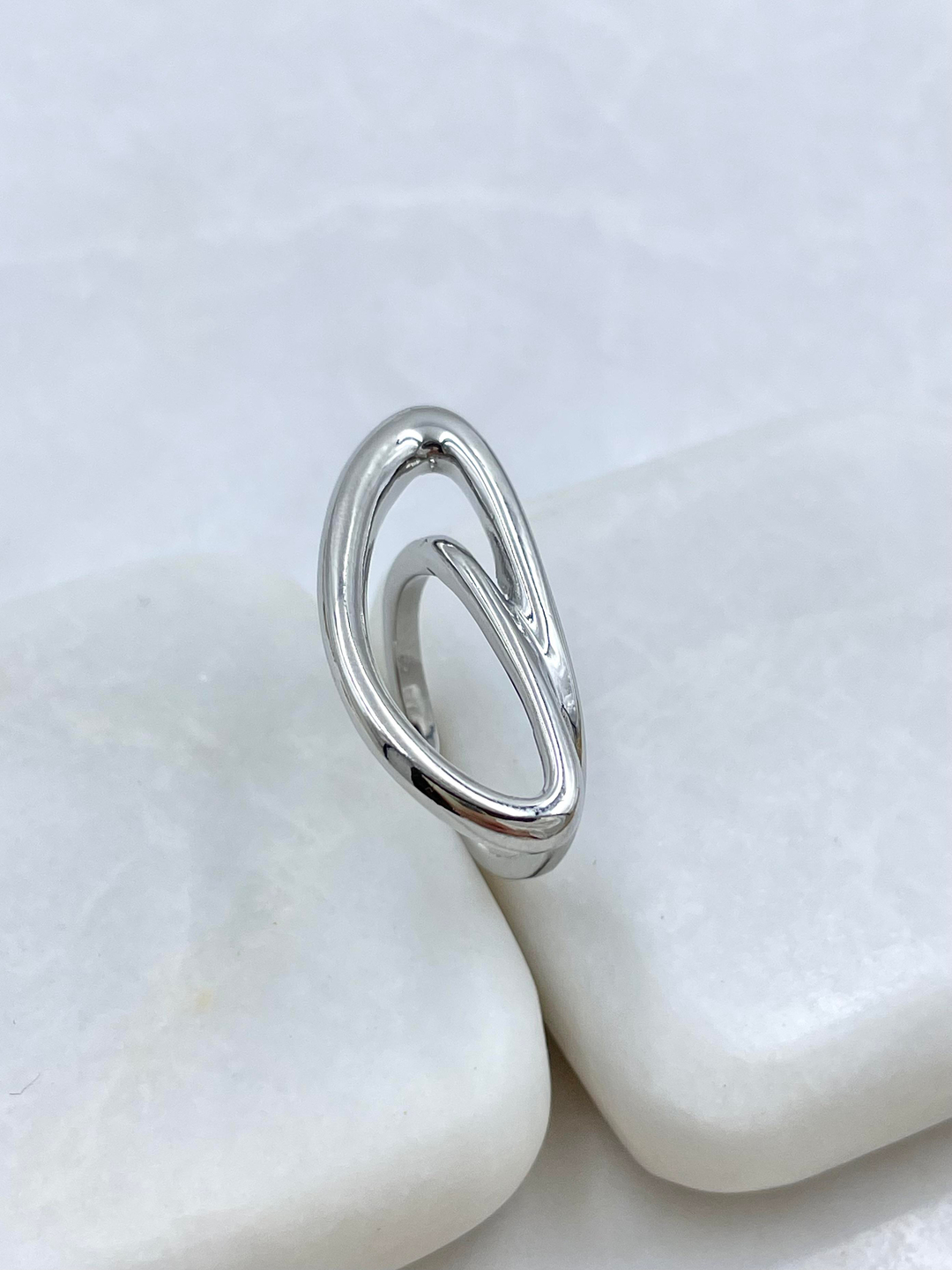 Altın Kaplama İçi Boş Asimetrik Yüzük Gümüş