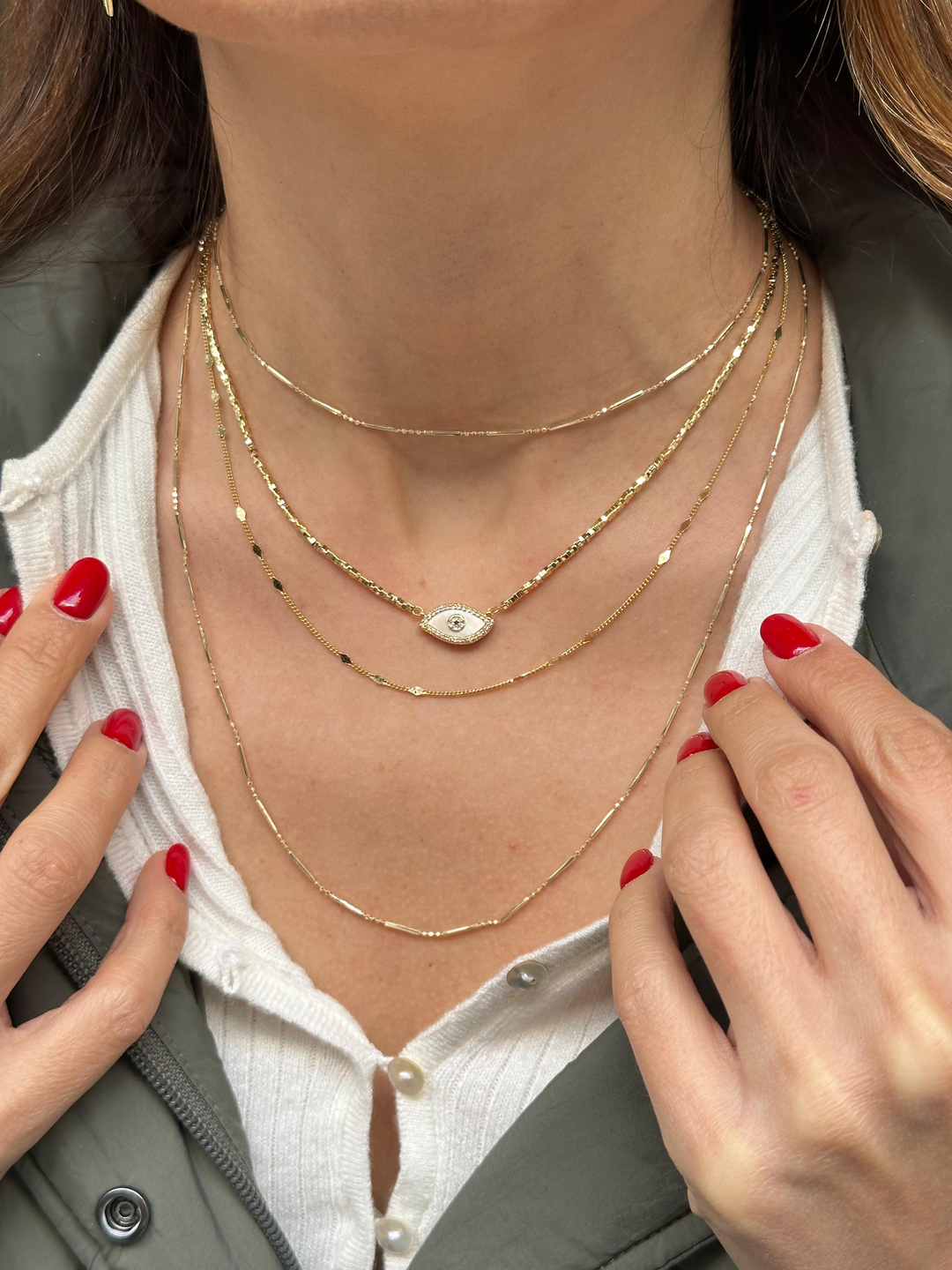 Altın Kaplama Sedefli Göz Model Küp Boncuk Kolye Gold