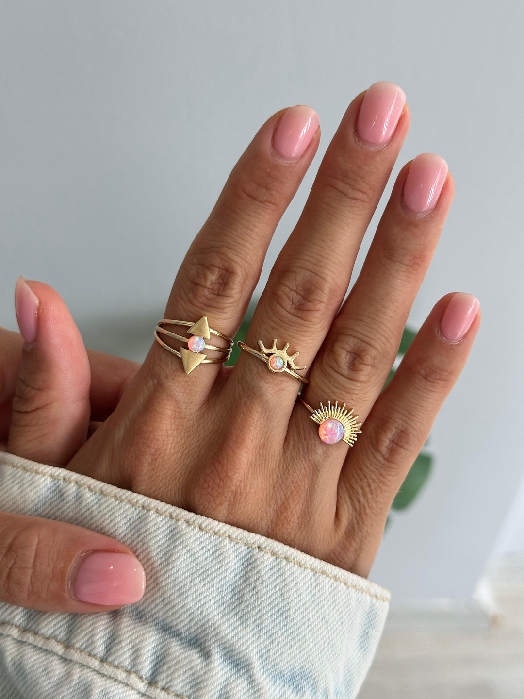 Altın Kaplama Opal Taşlı Güneş Model Yüzük Pembe