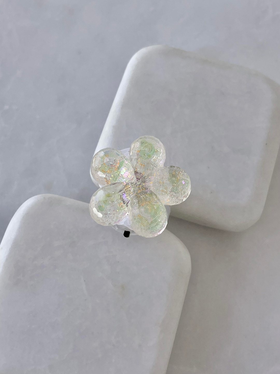 Işıklı Simli Çiçek Yüzük