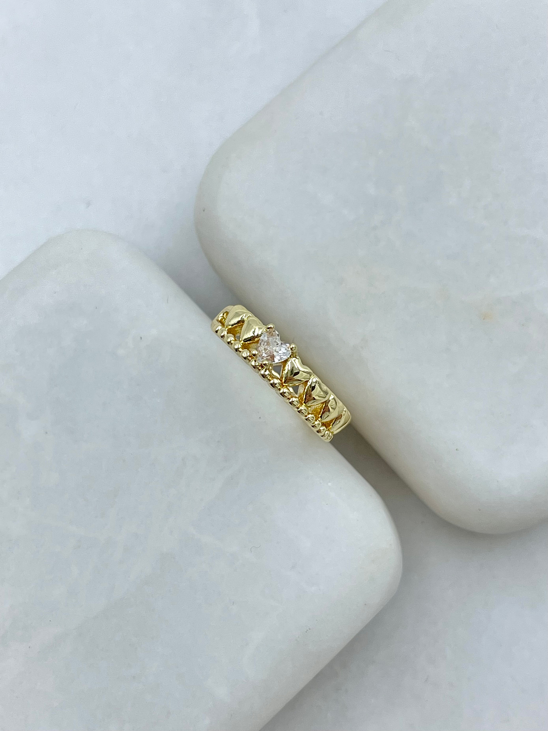 Altın Kaplama Kristal Taşlı Kalp Model Kıkırdak Küpe Gold