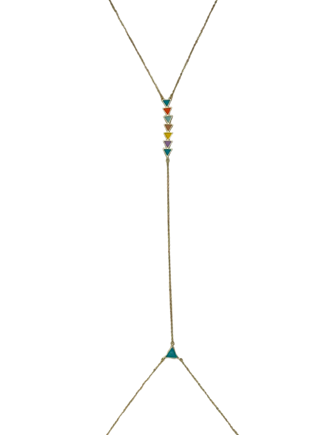 Altın Kaplama Renkli Mineli Üçgen Model Vücut Zinciri Gold