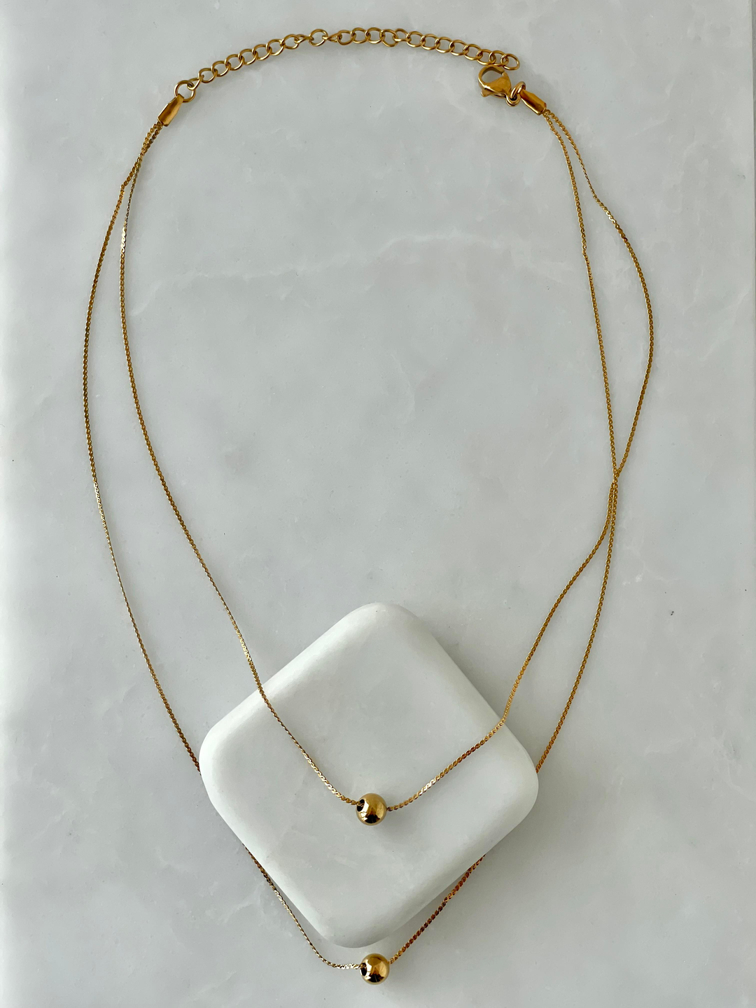 Çelik Çift Sıra Minimal Topçuk Kolye