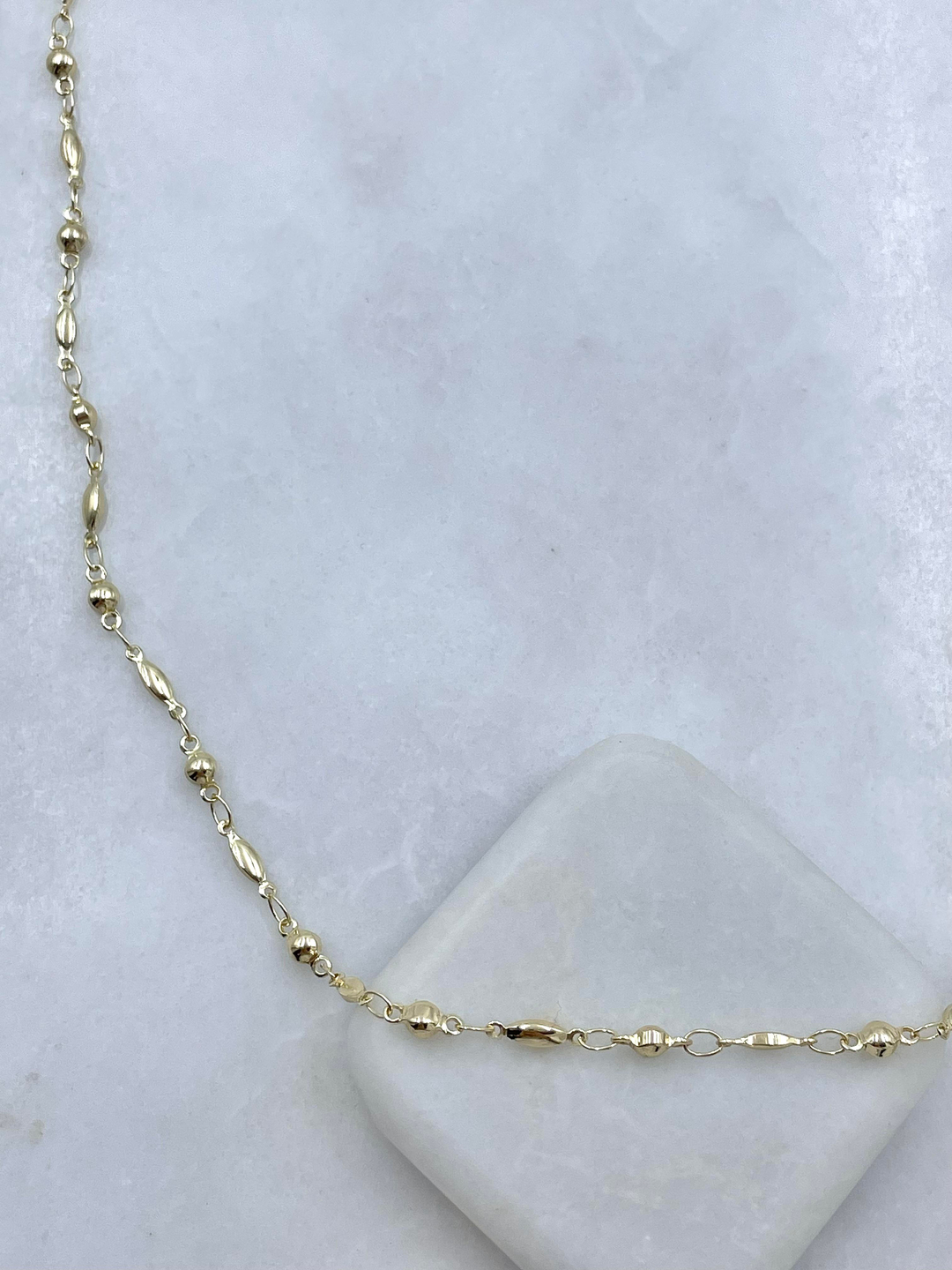 Altın Kaplama Topçuk ve Damla Zincir Kolye 60 cm Gold