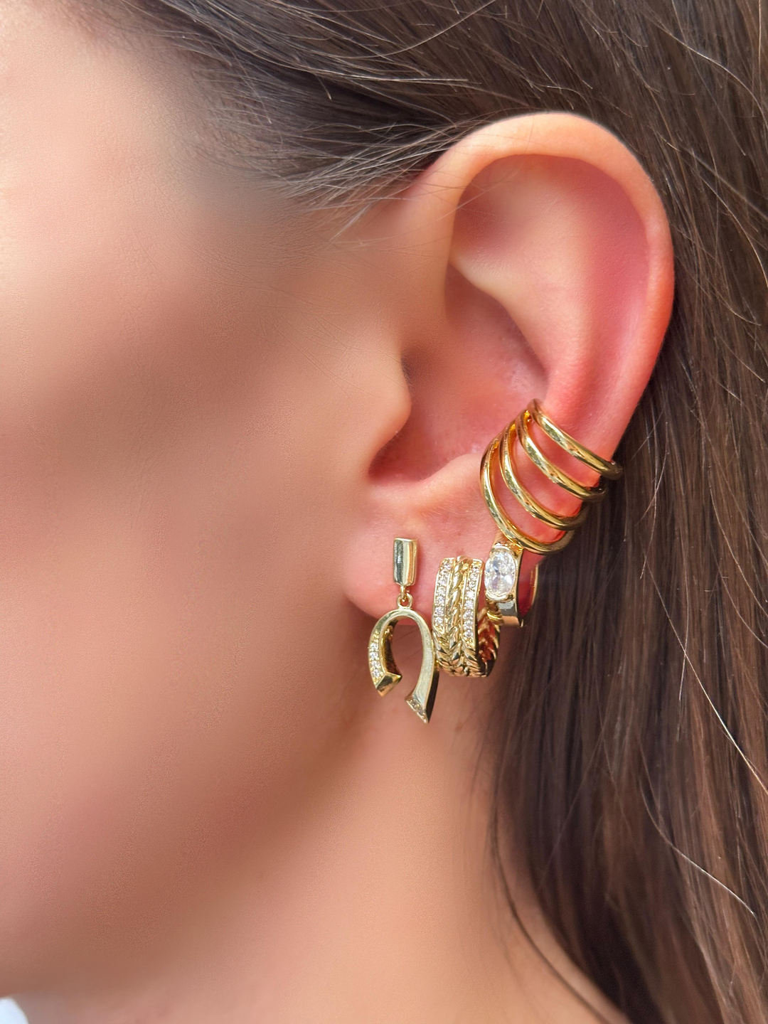 Altın Kaplama Dörtlü Görünüm Halka Kıkırdak Küpe