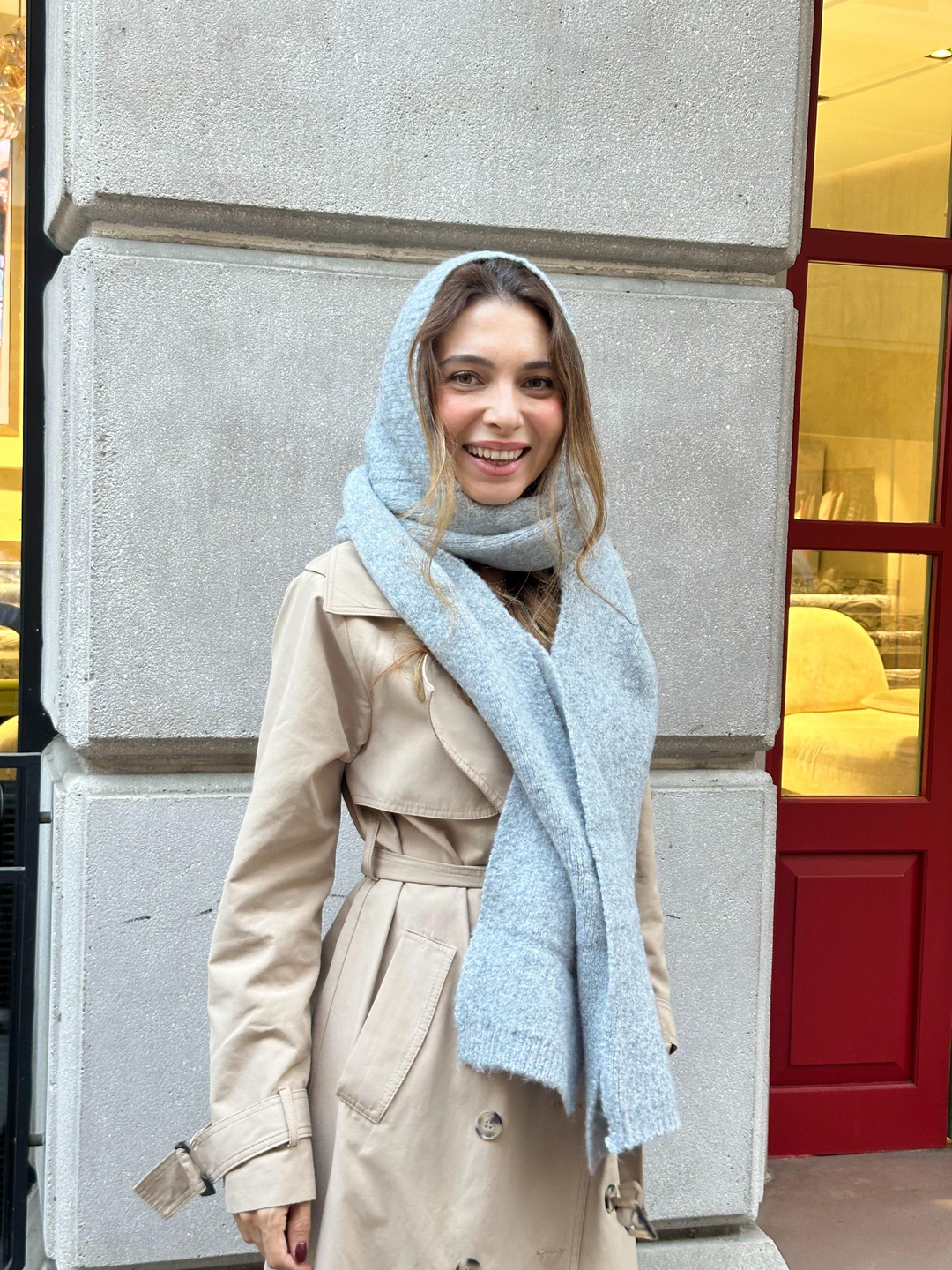 Kapüşonlu Tek Parça Atkı Gri