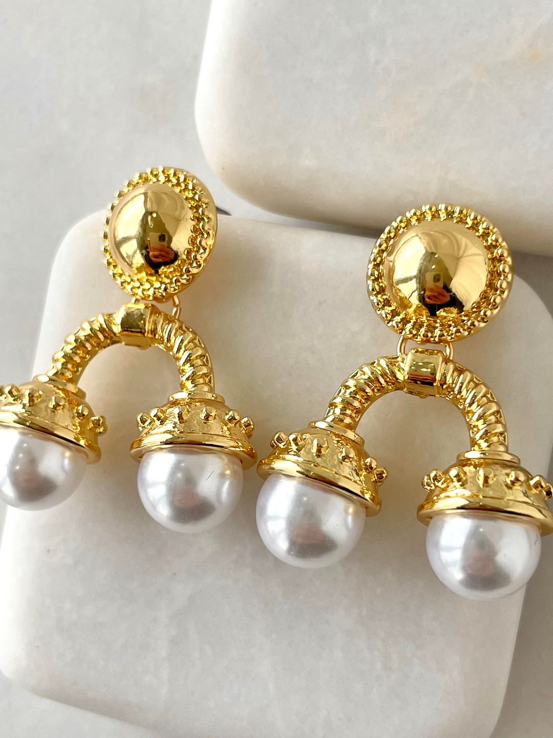 İkili İnci Sallantılı Burgu Küpe