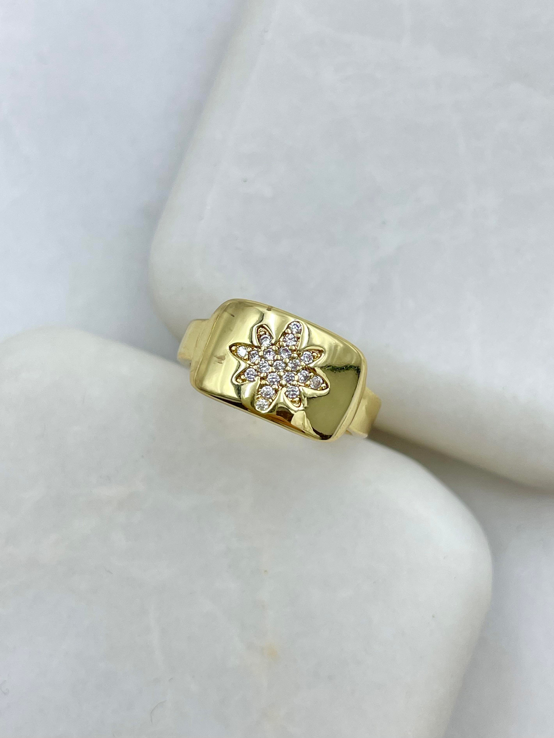 Altın Kaplama Bombe Plaka Kuzey Yıldızı Serçe Parmak Yüzüğü Gold