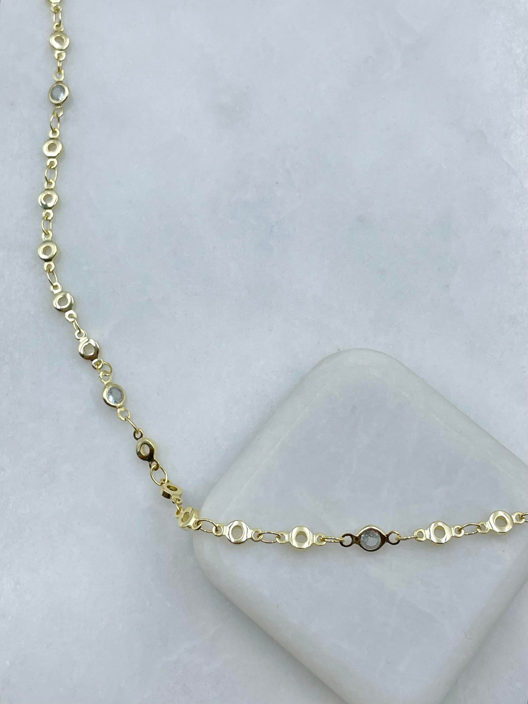 Altın Kaplama Kristal Daire Zincir Kolye Gold