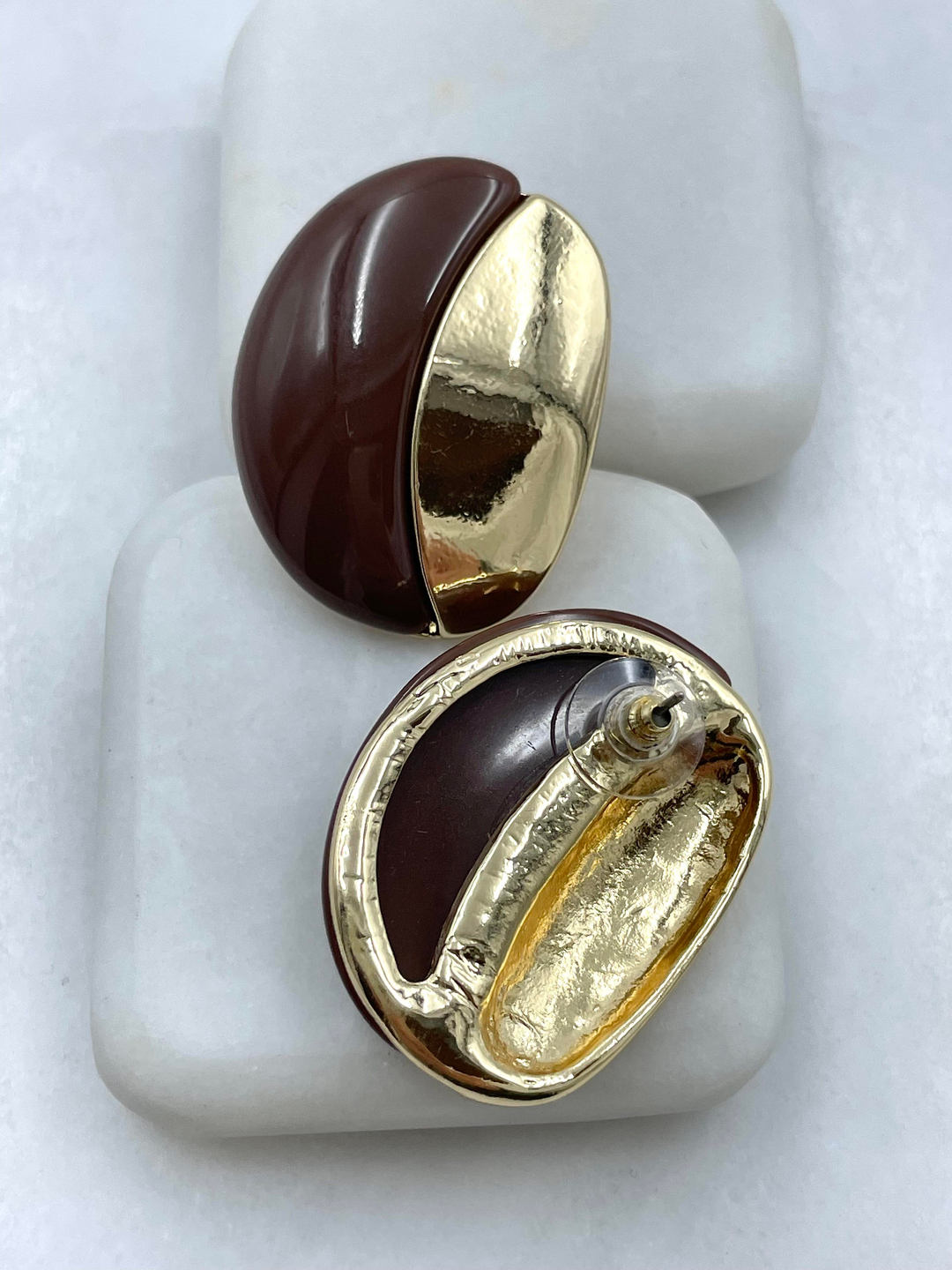 Altın Kaplama Gold Detaylı Tasarım Kahverengi Küpe Gold