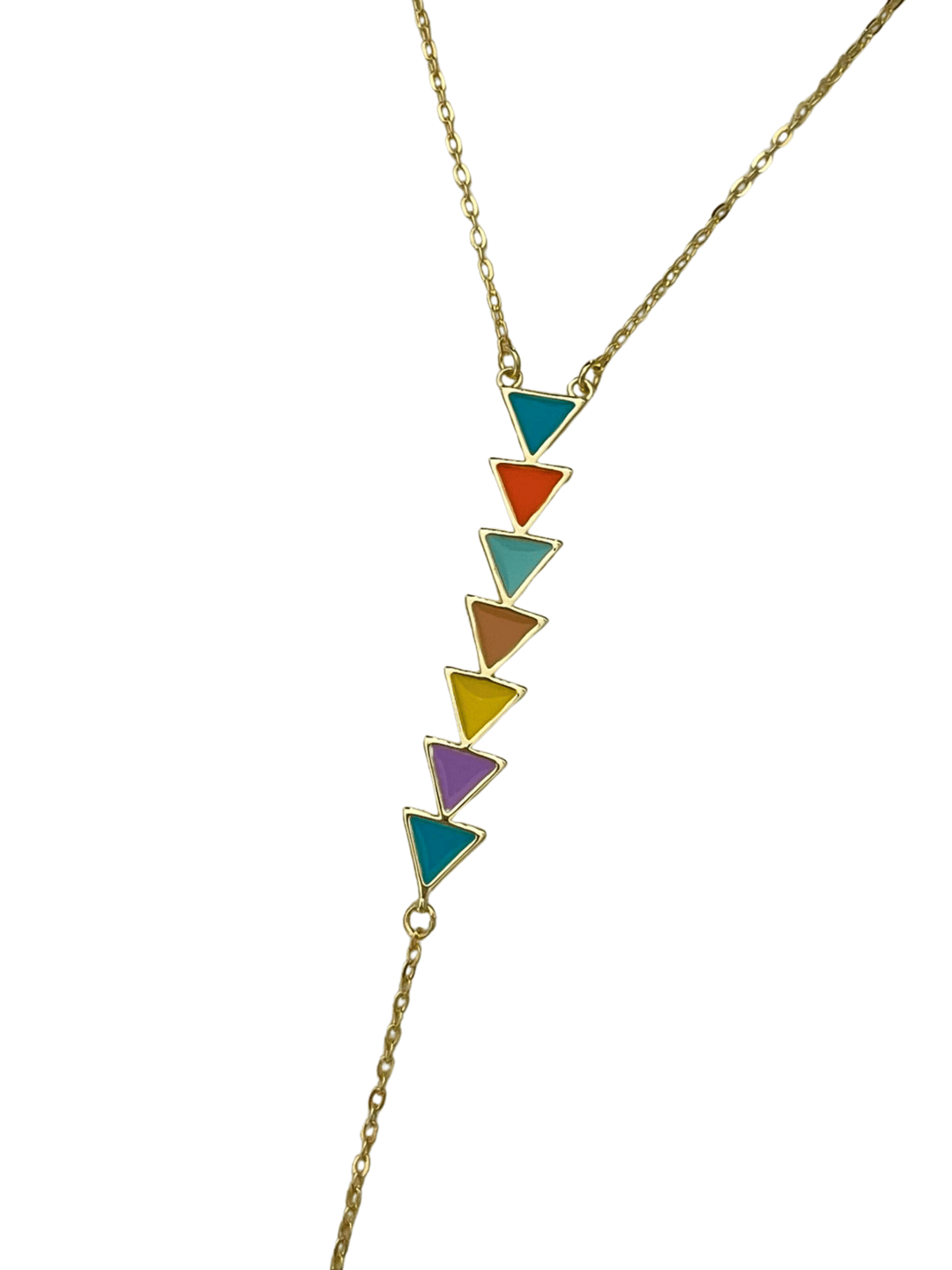 Altın Kaplama Renkli Mineli Üçgen Model Vücut Zinciri Gold