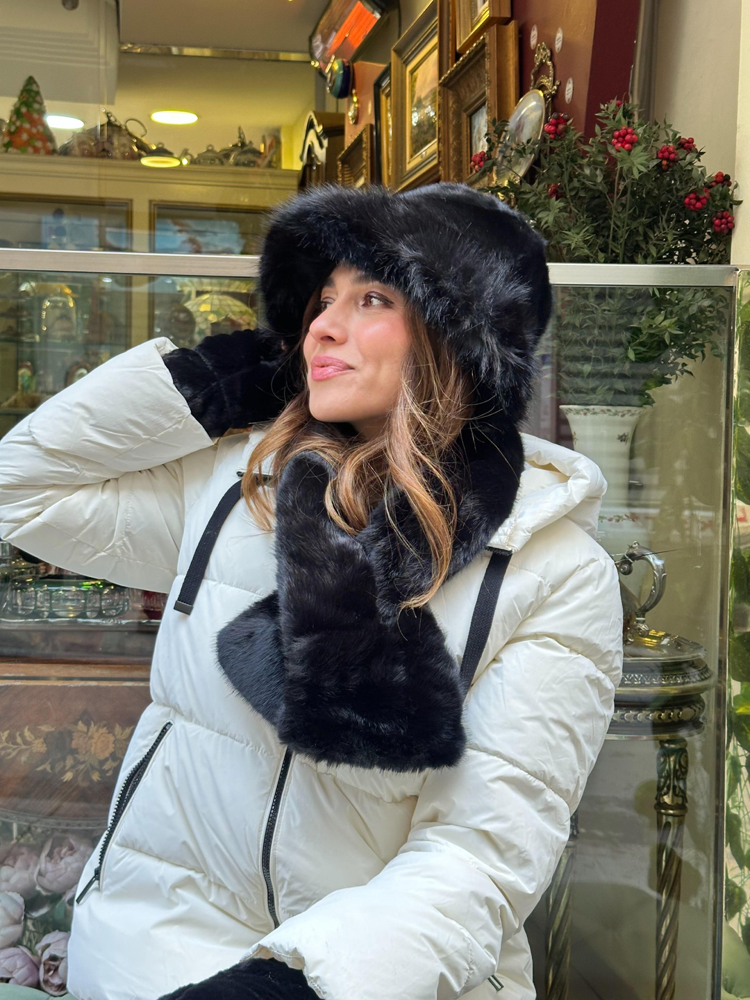 Kürklü Bucket Şapka Siyah