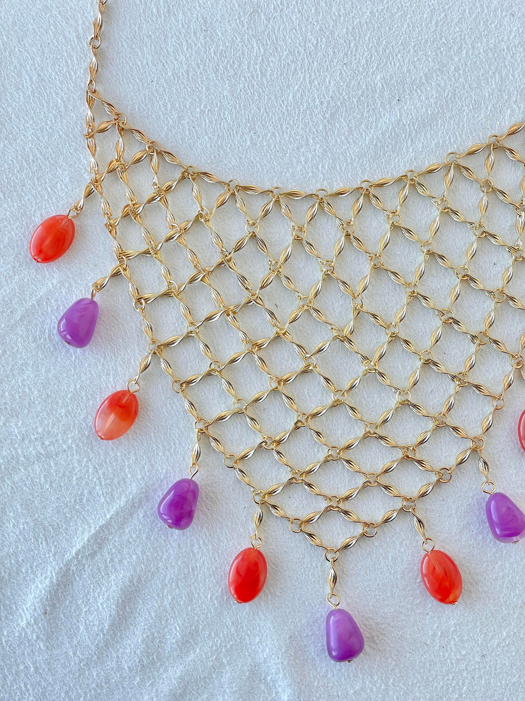 Altın Kaplama Renkli Boncuklu Örgü Zincir Kolye Gold